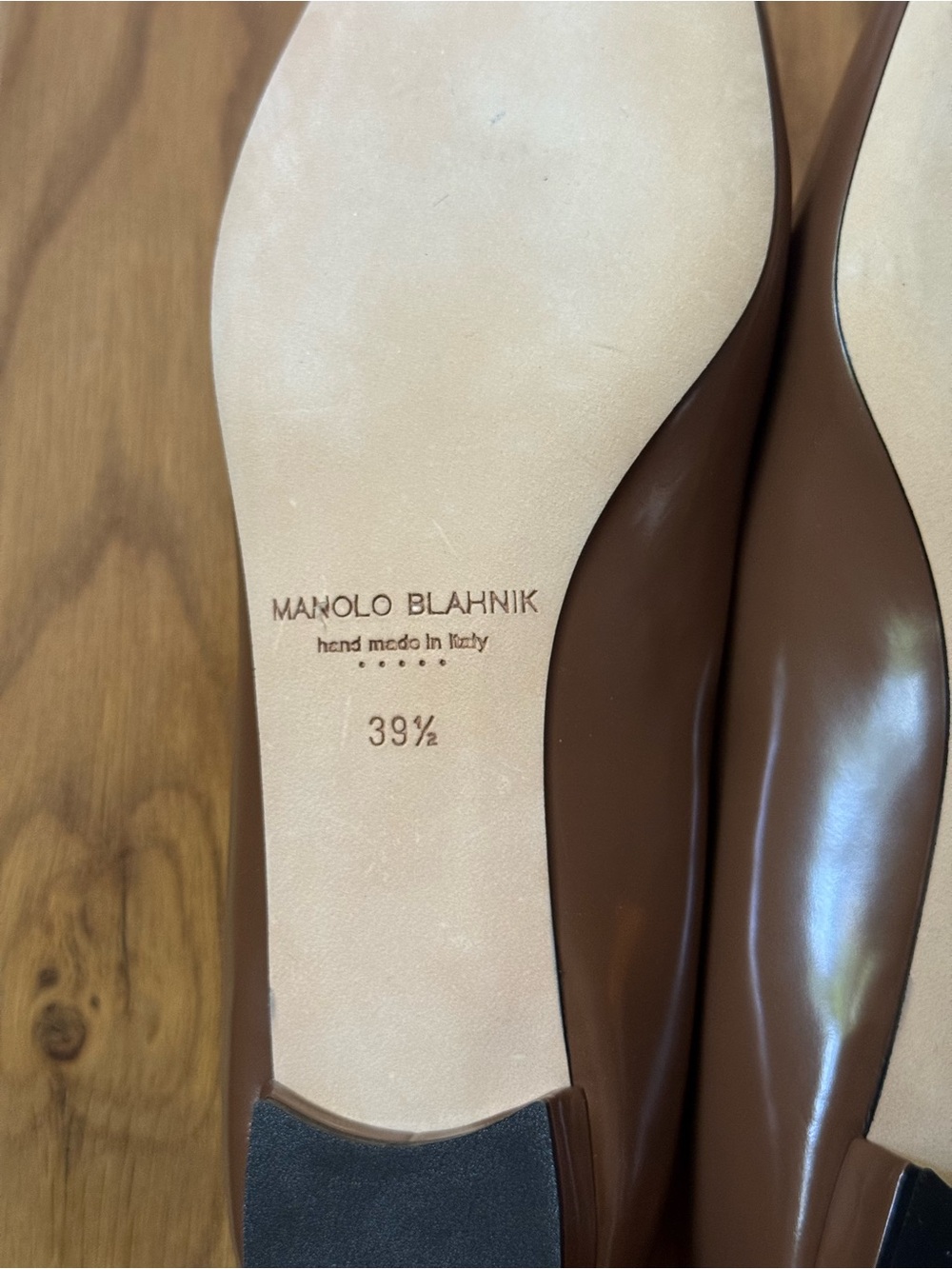 NWT Manolo Blahnik BB 10 Leather Point-Toe Brown Leather Ballet Flats, 39.5/9.5 - Picture 6 of 13